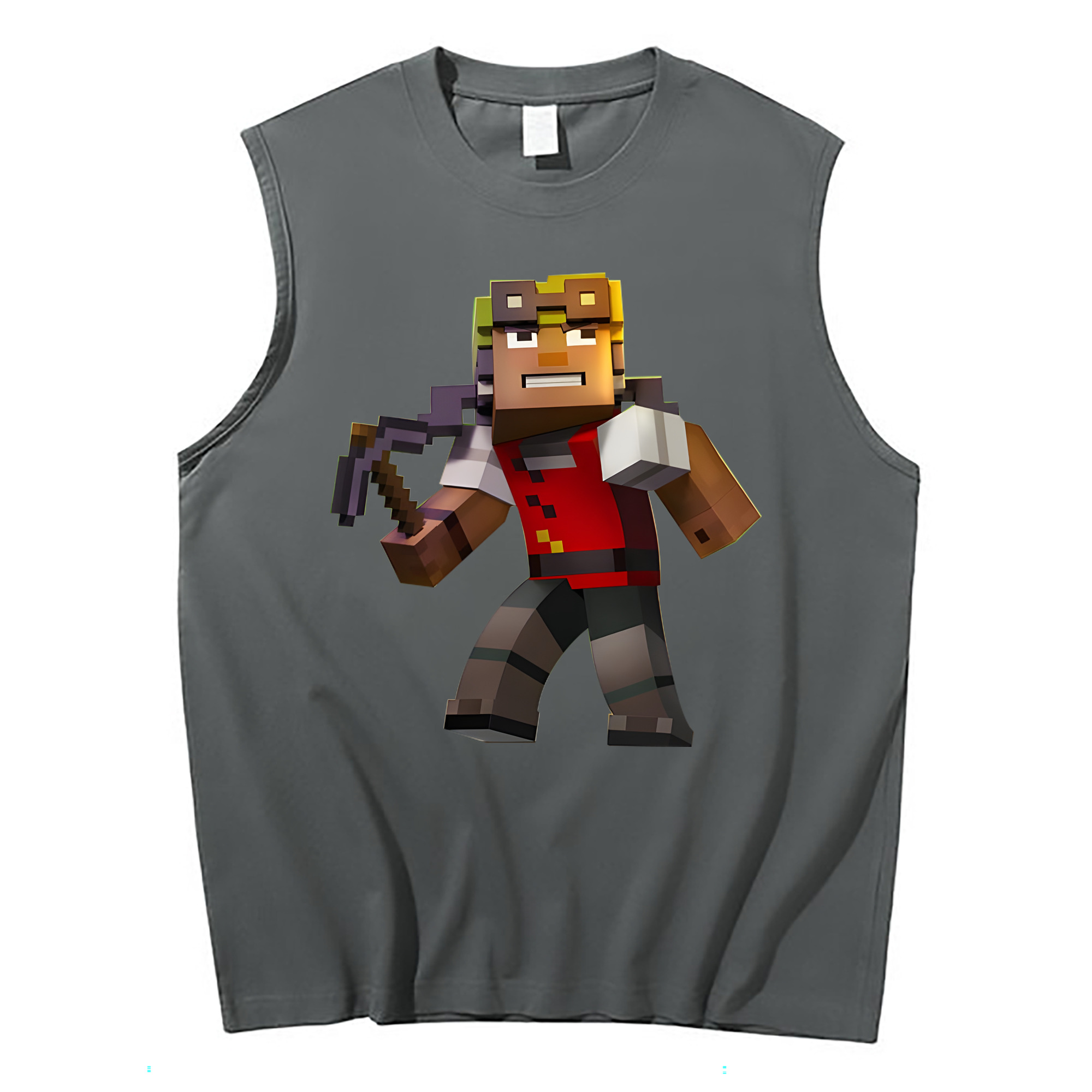 （画像用） マインクラフト ブロックの世界 Minecraft MC Block world コットン100％タンクトップ（フロントプリント）